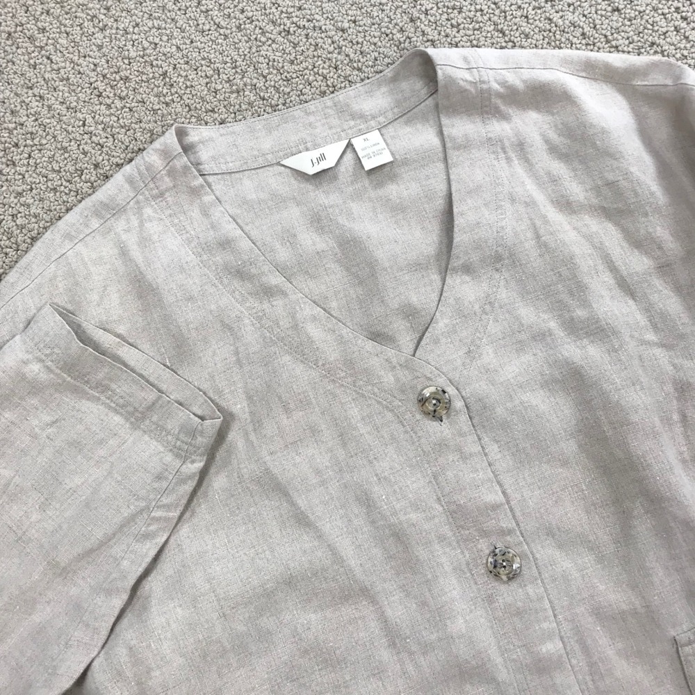J. Jill 100% Linen Button Down Cardigan Jacket Oatmeal Beige XL Pockets Boxy